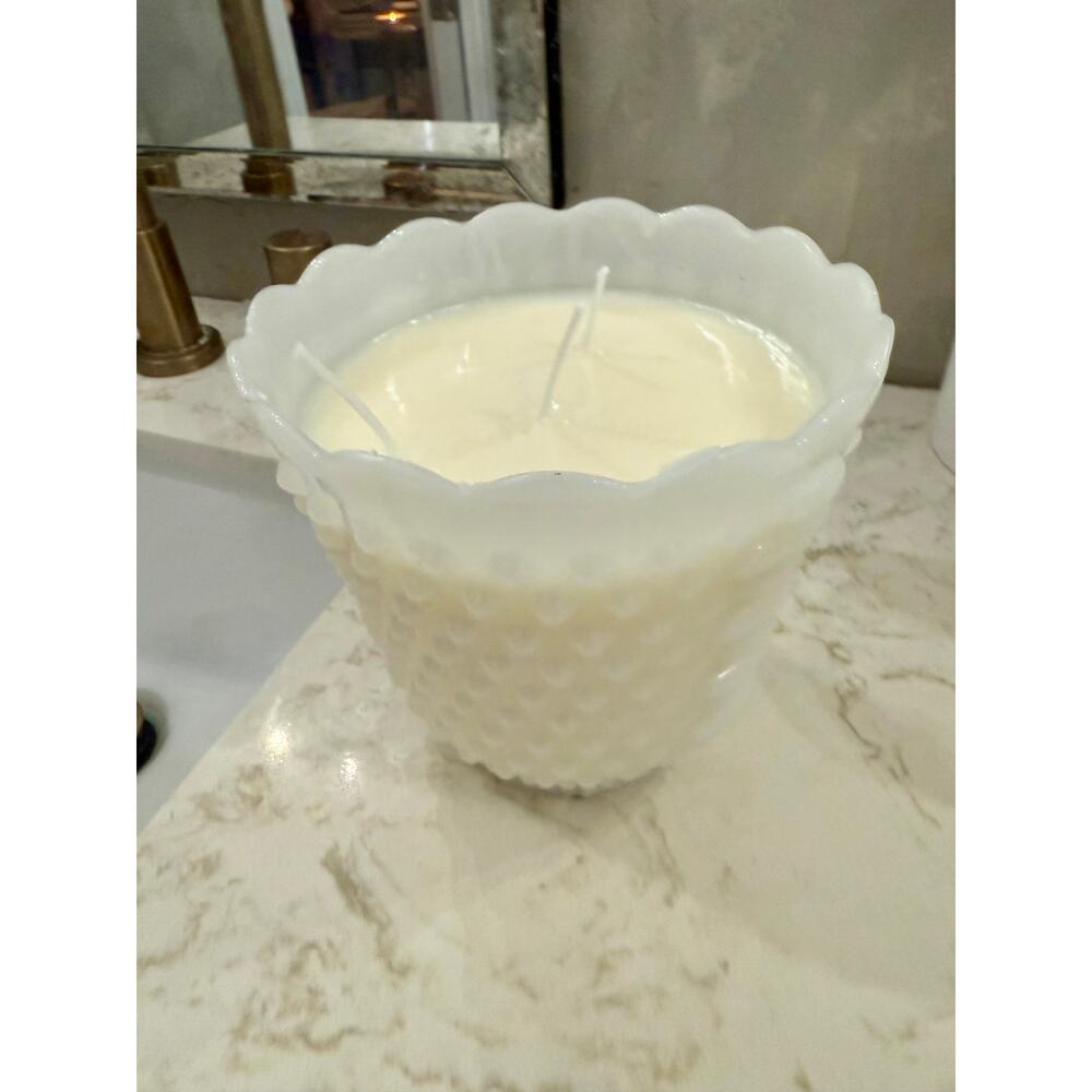 Candle in a Vintage milkglass dish,  Vintage Decor